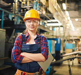 Woman in hard had in factory